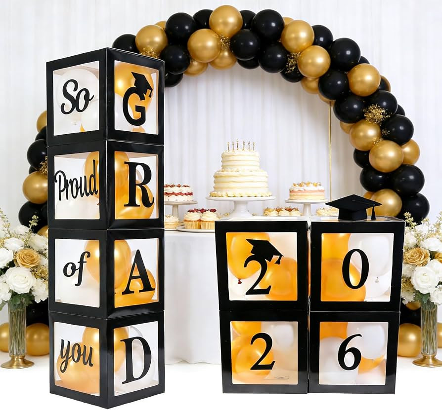 Graduation Decorations 2026 Set of 4 Boxes with 20pcs Balloons and Letters 2026 GRAD So Proud of ... | Amazon (US)