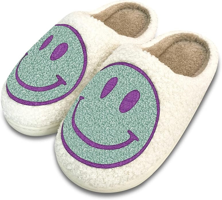 YJJY Smile Face Slippers for Women,Retro Soft Plush Lightweight House Slippers Slip-on Cozy Indoo... | Amazon (US)