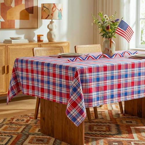 LOSIVISHE 4th of July Red White and Blue Plaid Tablecloth – Waterproof Patriotic Independence Day Table Cover for BBQ, Picnic, Party, Farmhouse Kitchen & Outdoor Decor, W60 x L60 in | Amazon (US)