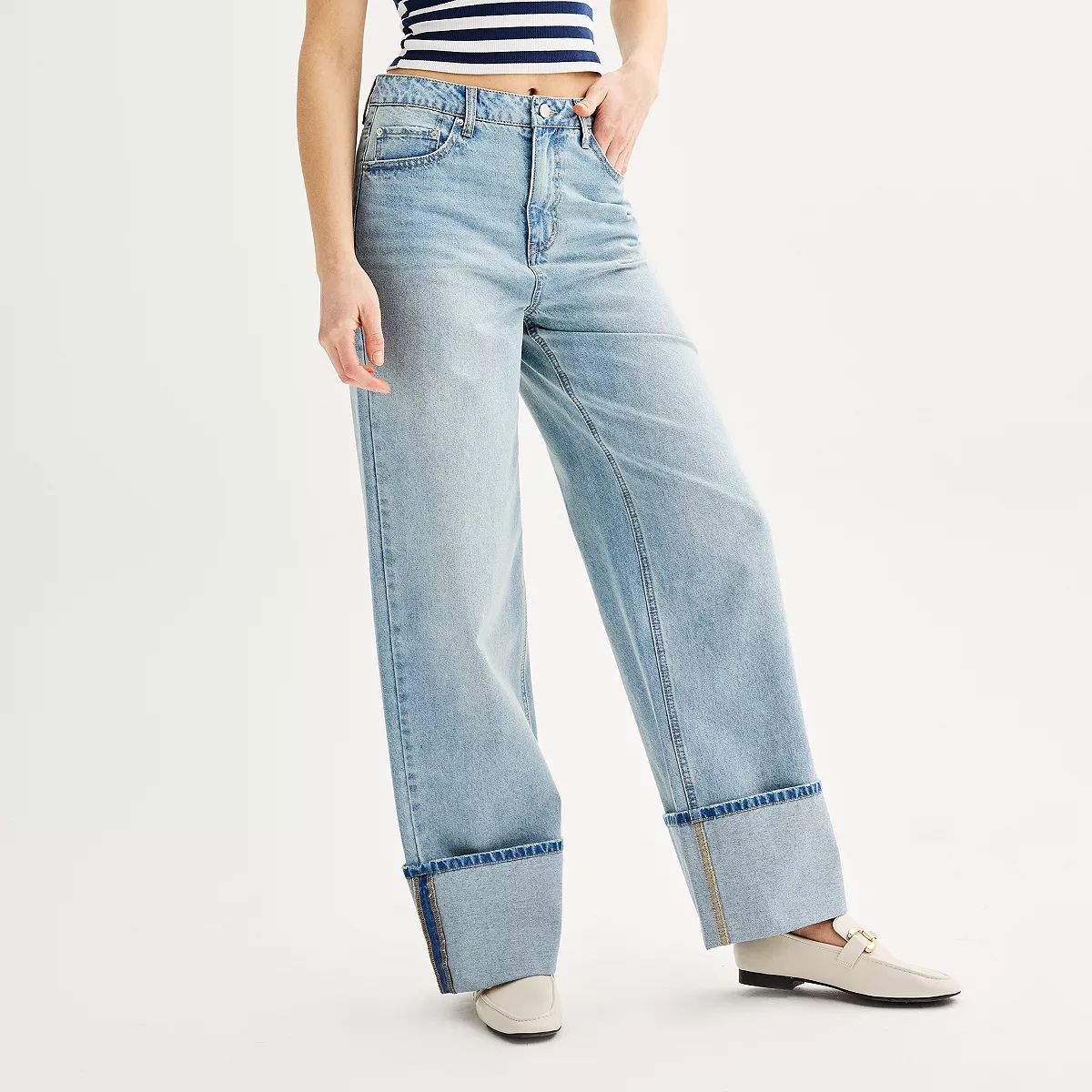 Juniors' Tinseltown High Rise Wide Leg Cuffed Jeans | Kohl's
