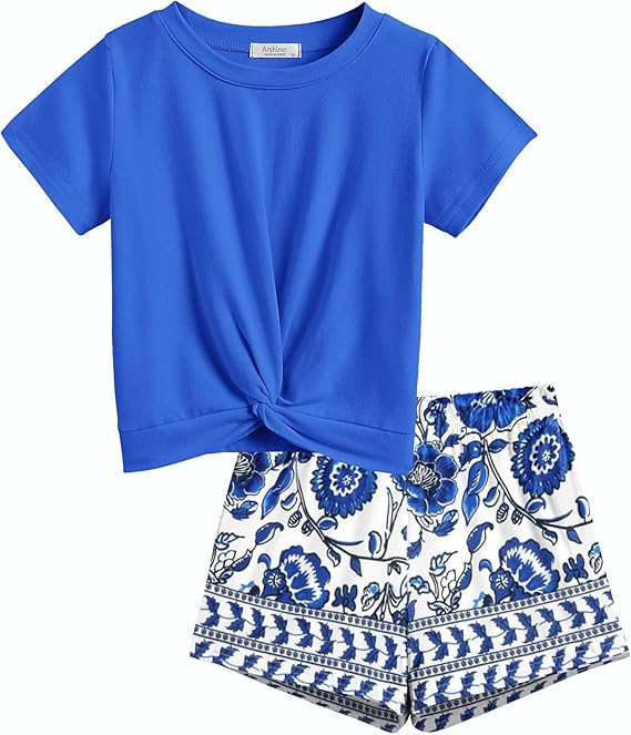 Arshiner Girls Clothing Sets Twist Front Top and Shorts 2 Piece Outfits Activewear Tracksuit 5-14... | Amazon (US)