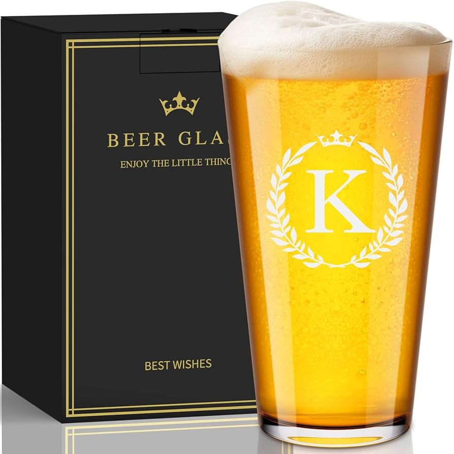 Personalized Beer Glasses Gifts for Men, 16 oz Pint Glasses Monogrammed A-Z Drinking Glass Cups C... | Amazon (US)