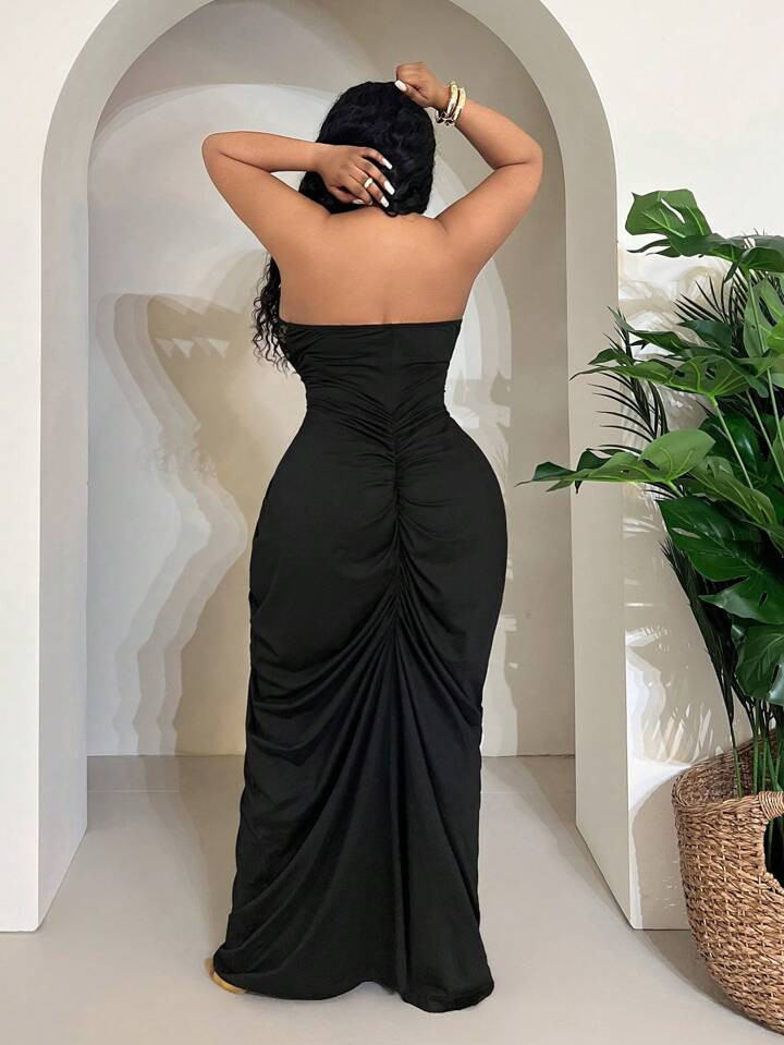 Maweii Plus Size Sleeveless Stand Collar Lace Patchwork Backless Dress | SHEIN