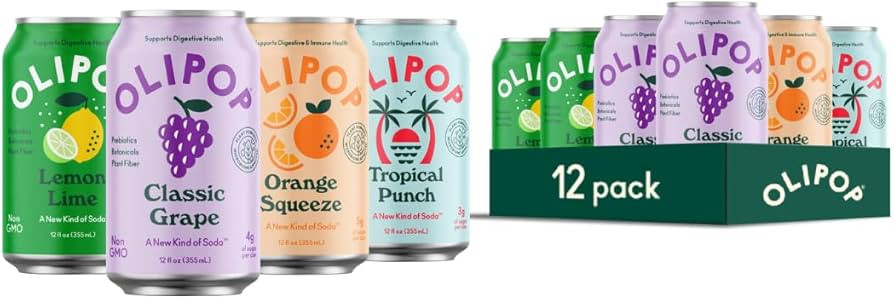 OLIPOP Prebiotic Soda Pop, Fruit Flavors Variety Pack, A New Kind of Soda Packed with Prebiotics,... | Amazon (US)