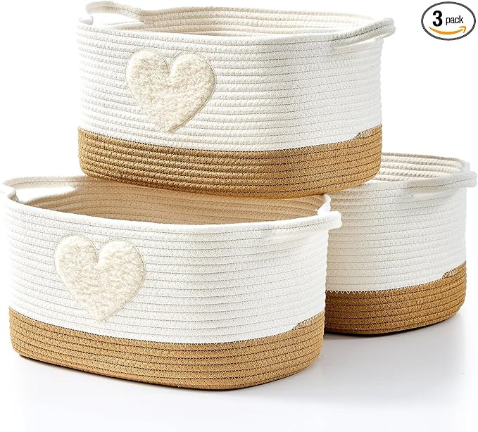 Woven Baskets, 3-Pack Storage Basket for Living Room, Bedroom, Nursery, Stylish Gift Basket with ... | Amazon (US)
