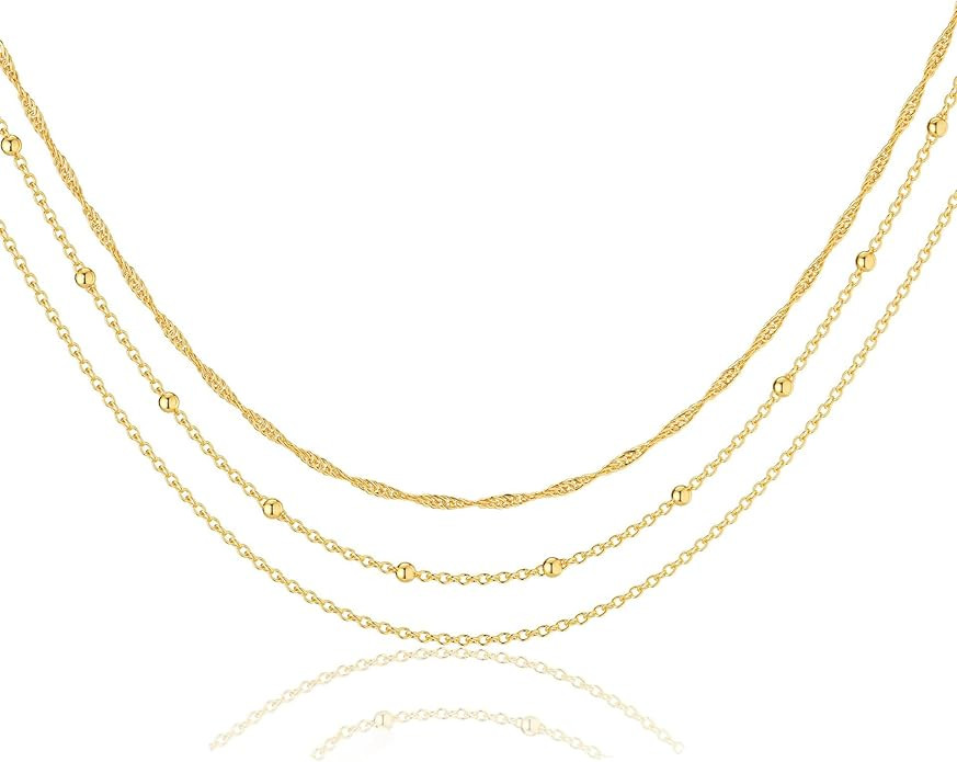 Layered Necklaces for Women Trendy 14K Gold Plated Cuban link Chain Rope Chain Zircon Pendants St... | Amazon (US)
