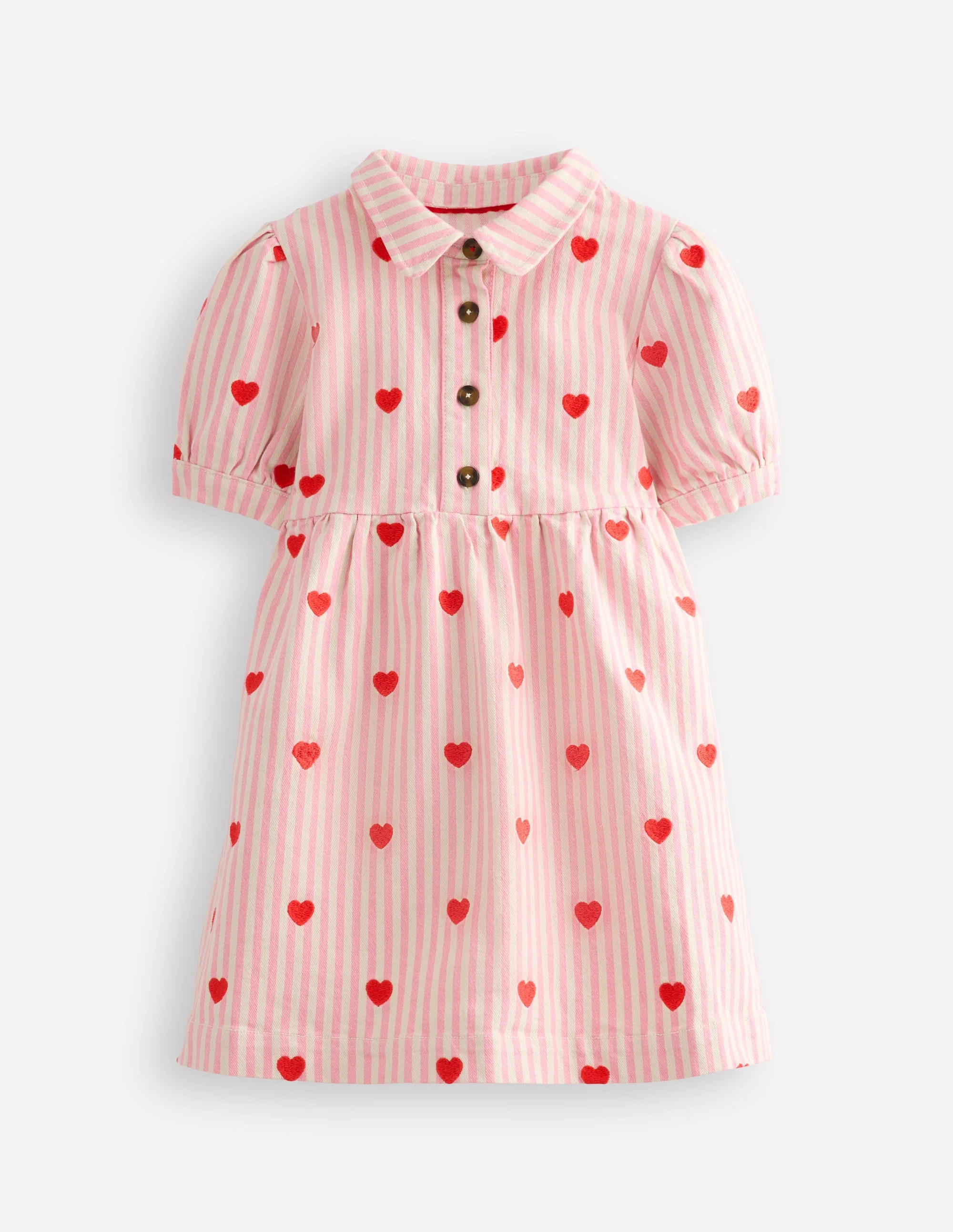 Izzy Denim Shirt Dress-Vanilla/Bubblegum Hearts | Boden (US)