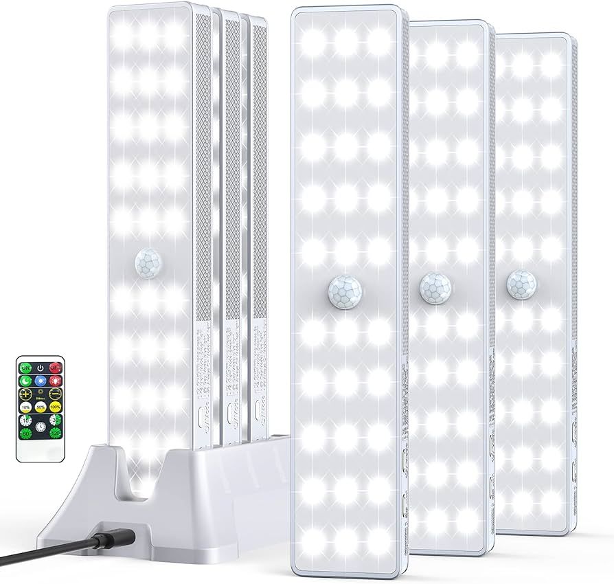 LED Closet Light with Charging Station, 30LEDs Dimmer Rechargeable Motion Sensor Under Cabinet Li... | Amazon (US)