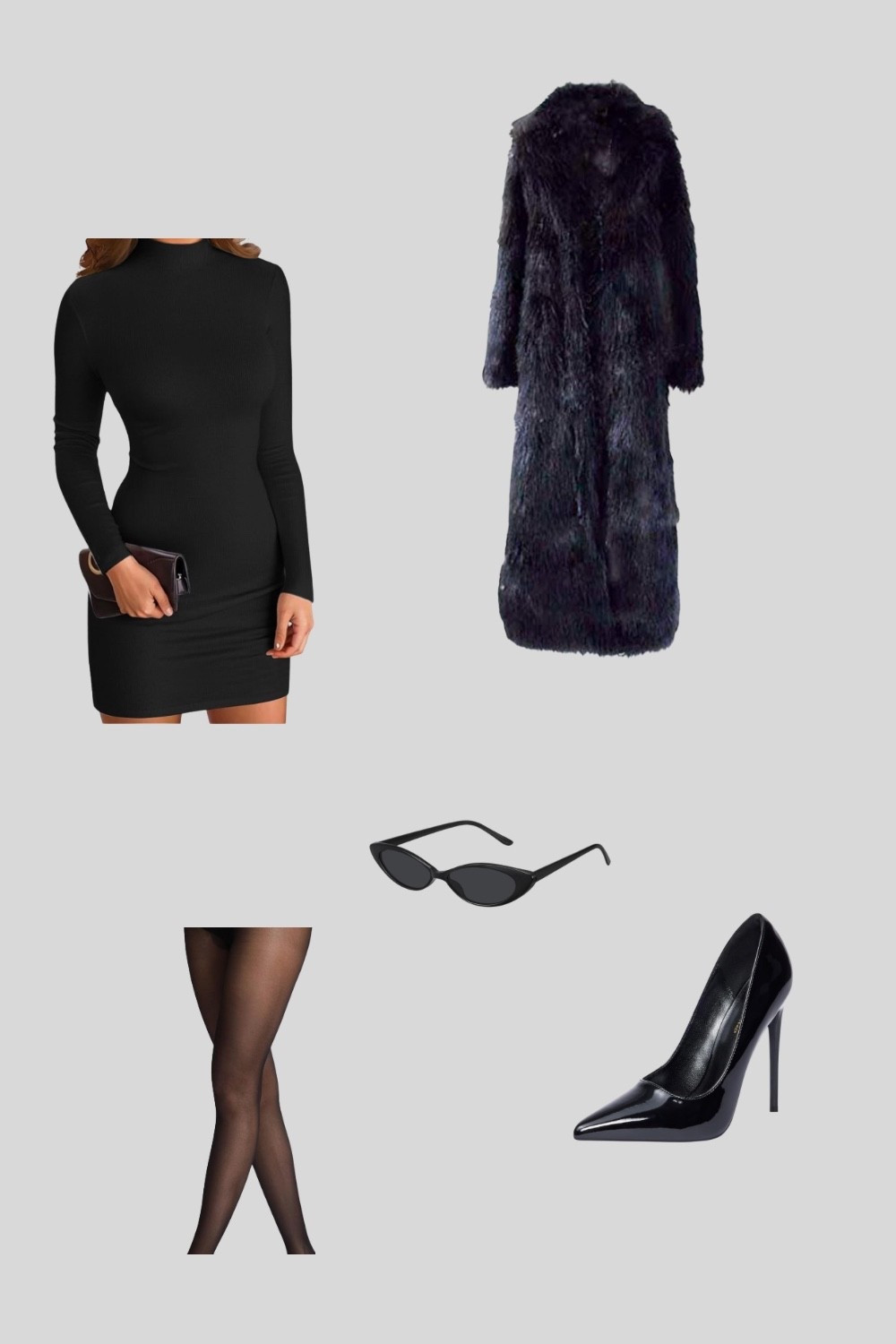 Thanksgiving

Sleek and timeless all-black outfit styling: a fitted black mini dress, sheer black tights, glossy black pumps, cat-eye sunglasses, and a dramatic long black faux-fur coat. The perfect elegant winter aesthetic for nights out, upscale dinners, or chic street-style moments.
Keywords: all-black outfit, winter fashion inspo, black fur coat outfit, chic aesthetic, minimalist winter style, black dress outfit ideas, night-out looks, luxury winter outfits, classy outfit inspiration.

#LTKHoliday #LTKStyleTip #LTKgrwm