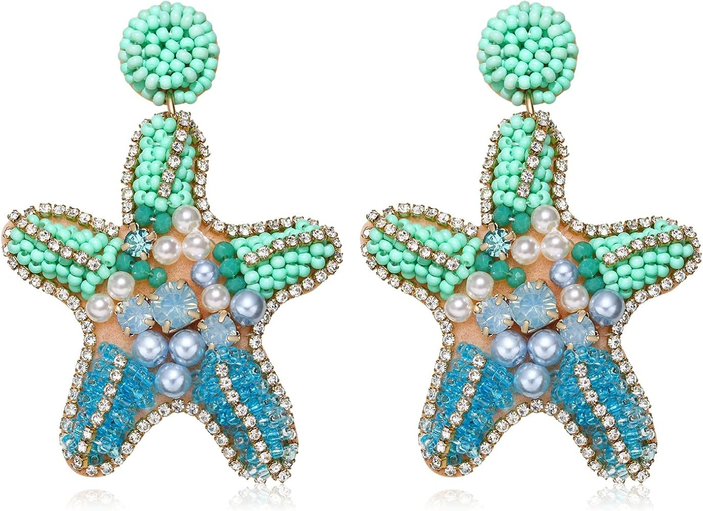 Beaded Starfish Earrings for Women Handmade Statement Lobster Dangle Earrings Boho Summer Funky C... | Amazon (US)