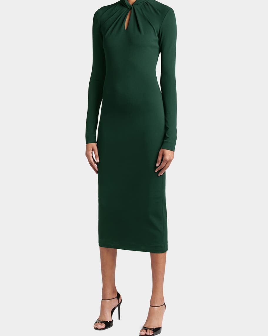 Giorgio Armani Twisted Keyhole-Front Jersey Midi Dress | Neiman Marcus