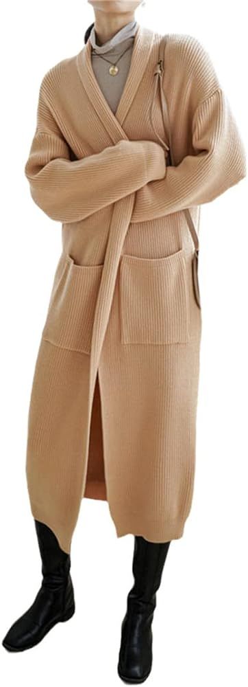 Ladies Oversized Knit Cardigan Sweater Loose Fit V-Neck Long Sleeve Ladies Jacket | Amazon (US)