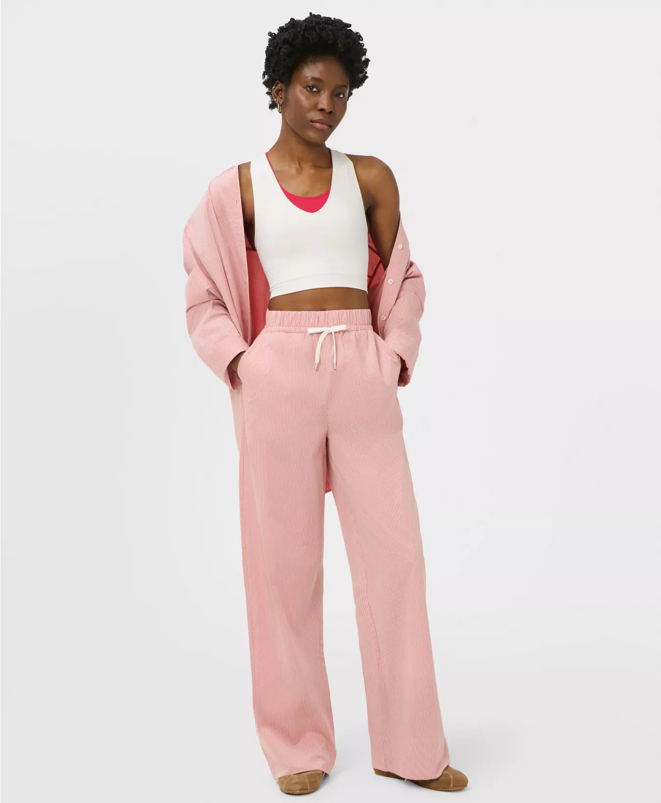 Summer Stripe Trousers - Melrose Pink White Stripe Print | Women's Trousers & Yoga Pants | Sweaty... | Sweaty Betty UK