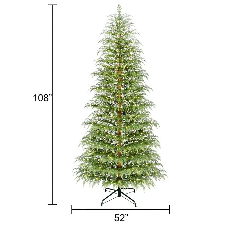 9' Pre-Lit Green Cypress Artificial Christmas Tree with 600 Warm White Twinkle LED Lights, by My ... | Walmart (US)