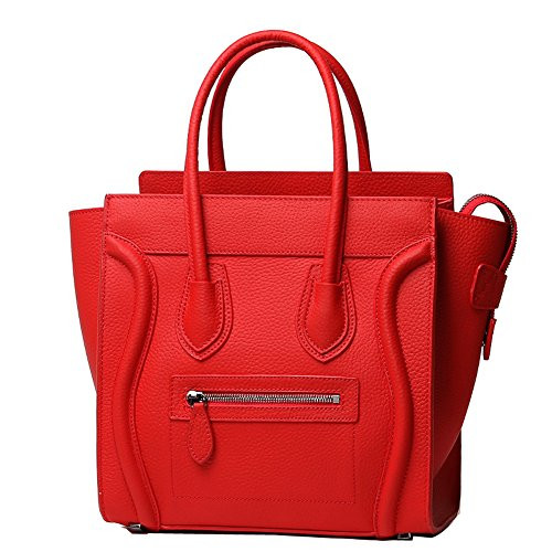 Ainifeel Women's Genuine Leather Smile Top Handle Handbag Purse (Medium, Red) | Amazon (US)