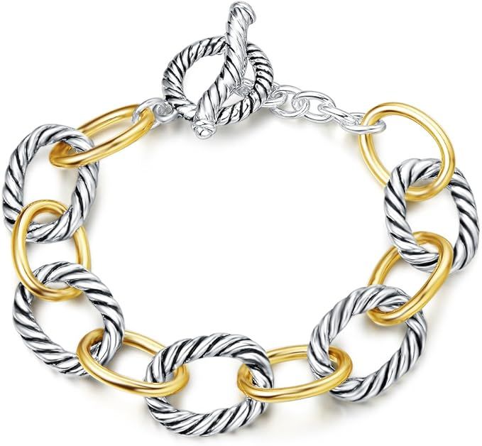 UNY Link Bracelet Designer Brand Inspired Antique Women Jewelry Cable Wire Vintage Valentine Chri... | Amazon (US)