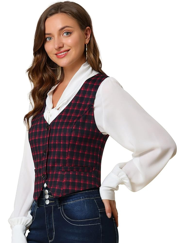 Allegra K Women's Waistcoat Steampunk Dressy Sleeveless Jacket Versatile Racerback Suit Vests | Amazon (US)