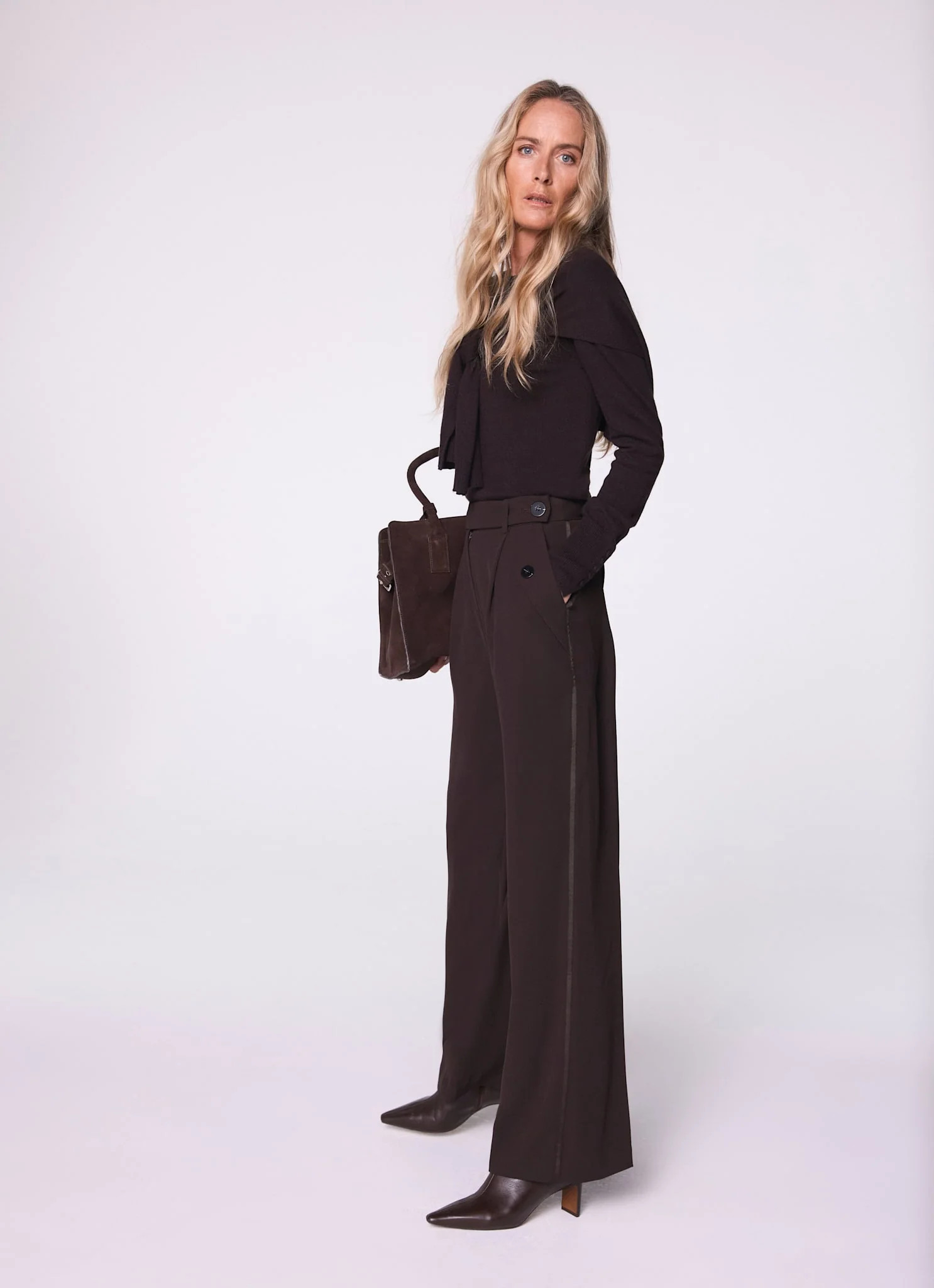 Brown Tailored Wide Side Stripe Trousers | Mint Velvet