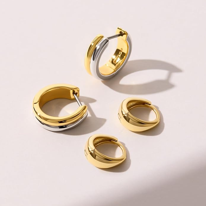 Ana Luisa Asher Small Huggie Hoop Earrings for Women - 14K Gold Plated, Silver Rhodium Plated and... | Amazon (US)