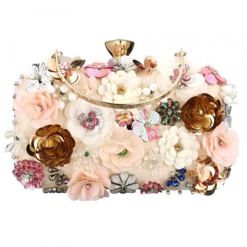 Sequins Floral Handbag Rose Nude Clutch Purses and Handbags for Women Wedding Prom Banquet Party ... | Amazon (US)