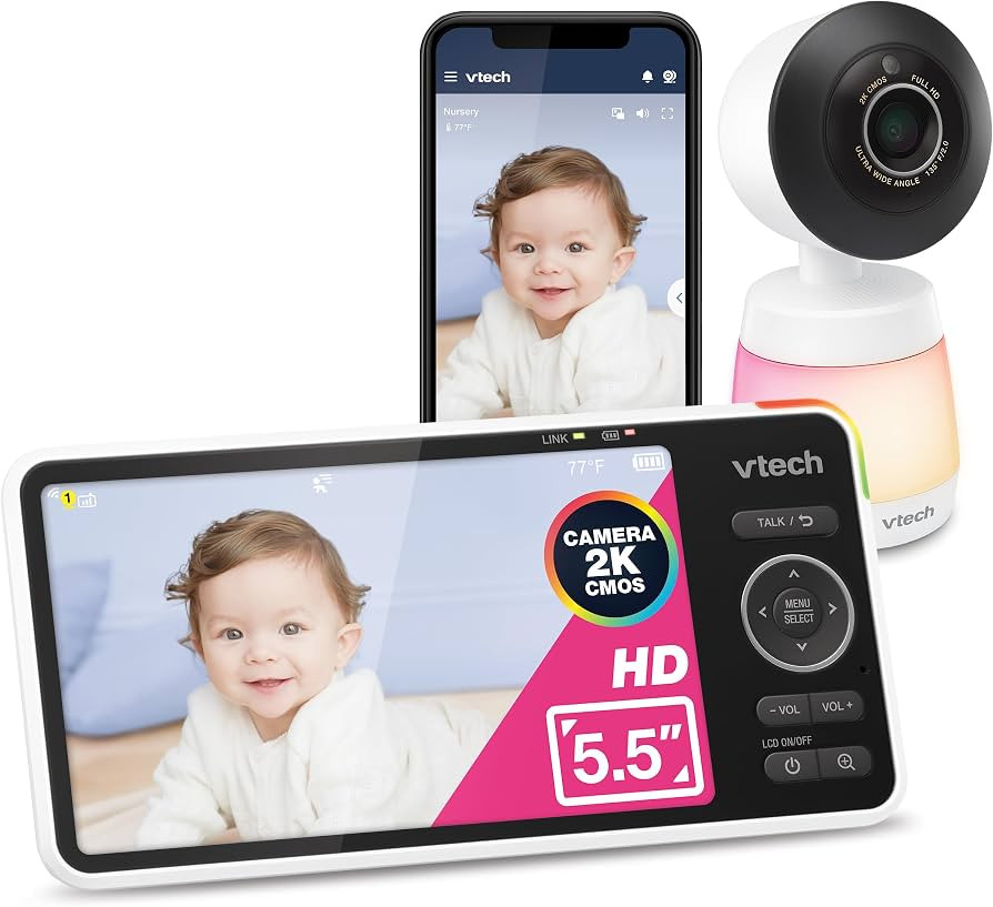 VTech Smart WiFi Baby Monitor \u2013 See Your Baby at Home or from Anywhere, 2K Camera, 5.5" Scre... | Amazon (US)