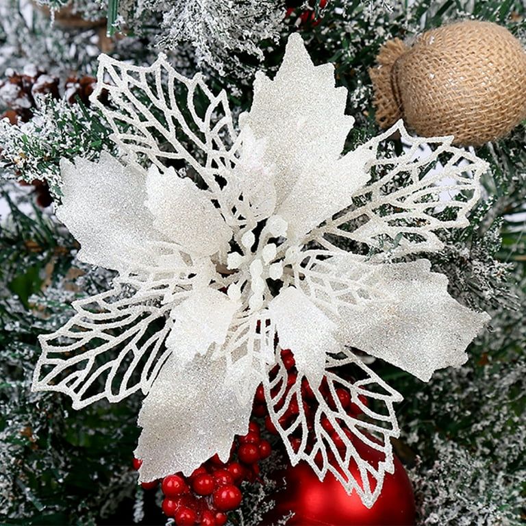 Christmas Large Poinsettia Glitter Flower Tree Hanging Ornament Xmas Party Decor - Walmart.com | Walmart (US)