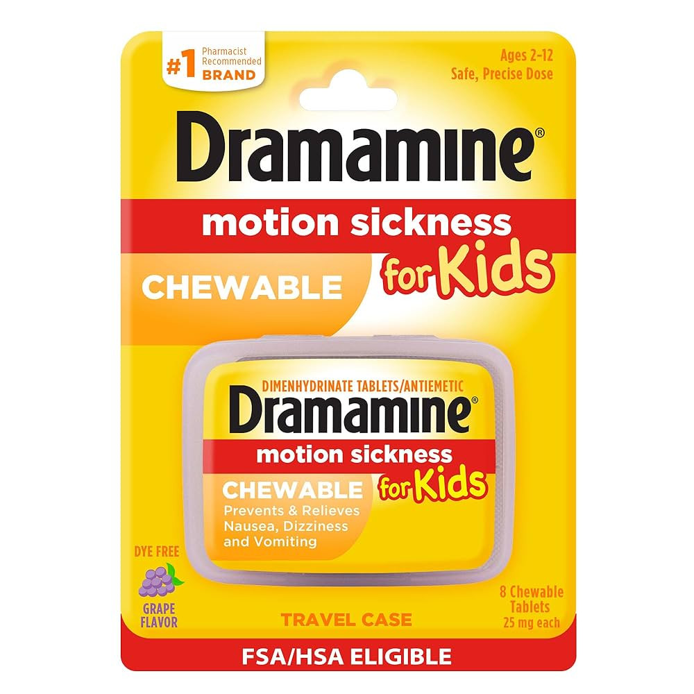 Dramamine Motion Sickness Relief for Kids | Chewable Grape | 8 Count | Amazon (US)