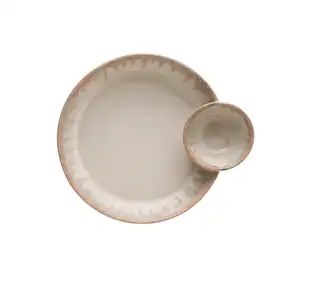 9.5" Cream Stoneware Serving Platter with Attached Dip Bowl | Michaels Stores