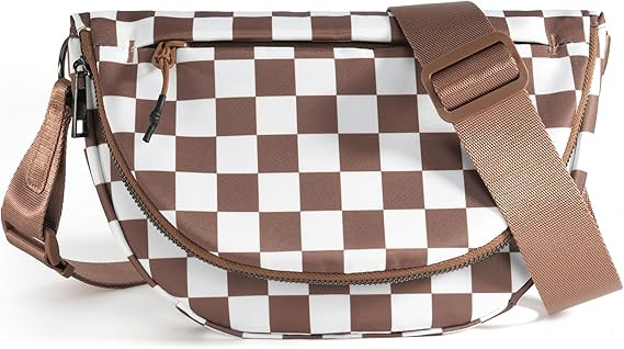 Checkered Crossbody Messenger Bag, Black and White Pattern, Adjustable Shoulder Strap | Amazon (US)