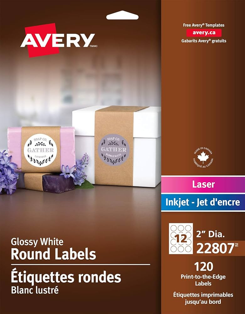 Avery 2" Inch Round Labels, Glossy White, Permanent, Pack of 120 Labels, Inkjet/Laser, Made in Ca... | Amazon (CA)
