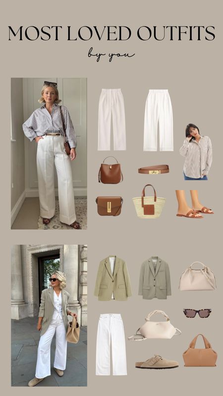 Most loved outfits by you ✨

Outfit 1: Clean and simple chic summer look! White wide leg trousers are from Abercrombie, I wear w28. Brown stripe shirt is ASOS, I wear size S paired with tan accessories

Outfit 2: Chic neutral spring outfit idea - white Abercrombie wide leg crop jeans, Birkenstock suede boston clogs, Polene Paris numero neuf beige handbag, cos white knitted waistcoat, sage green oversized blazer & mantra tortoiseshell sunglasses


#LTKspring #LTKeurope #LTKstyletip