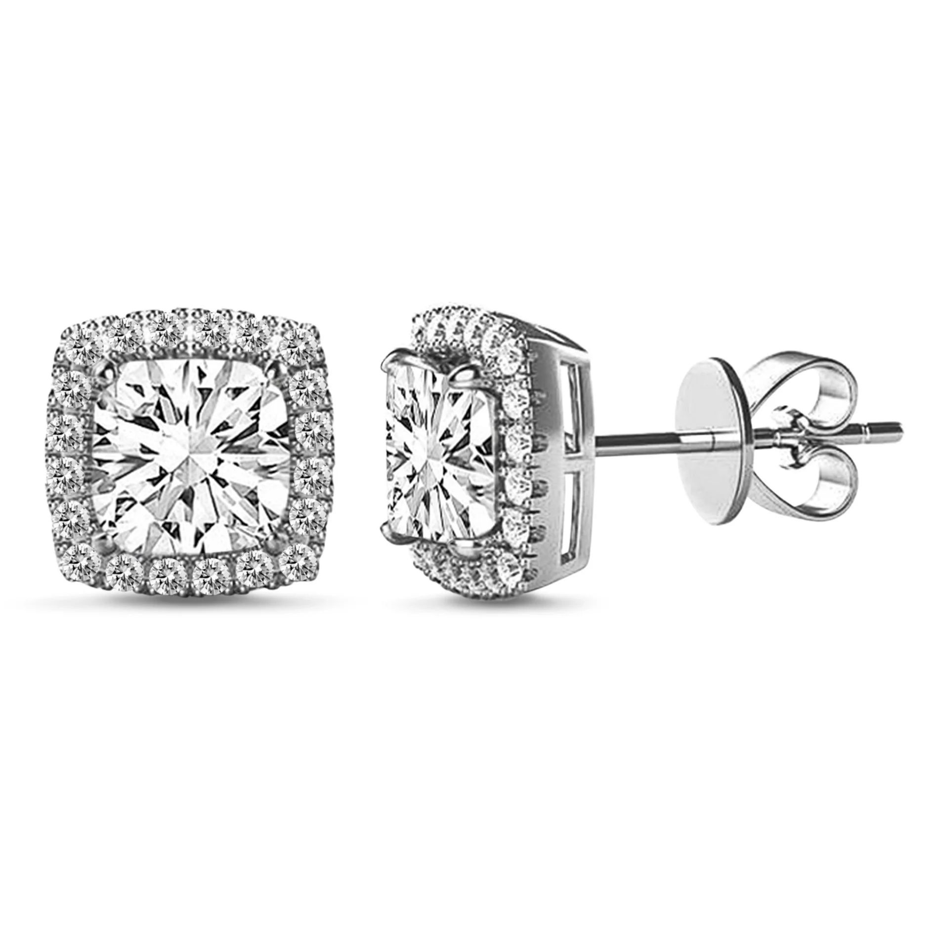 Lesa Michele Halo Cubic Zirconia Square Earrings in Rhodium Plated Sterling Silver for Women - Wa... | Walmart (US)