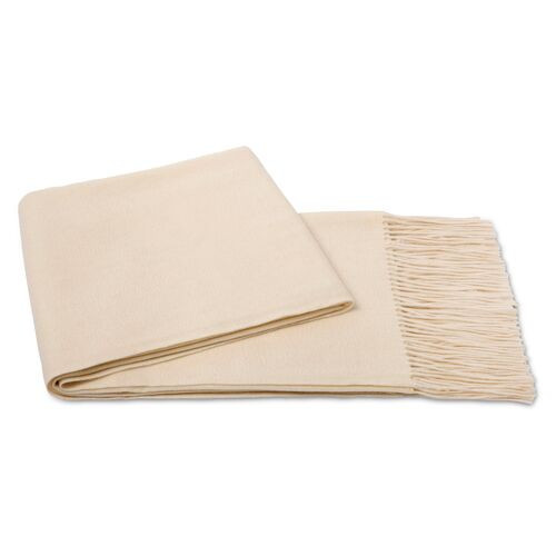 Cashmere-Blend Throw - Cr�me Fraiche - Ivory, Fringed | One Kings Lane