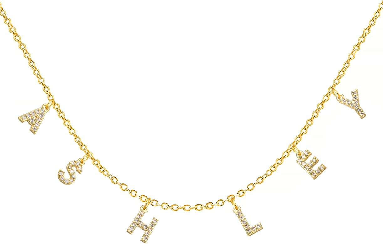 YSAHan Iced Name Choker Necklace Personlized 18K Gold Plated Speced Out Initial Script Nameplate ... | Amazon (US)