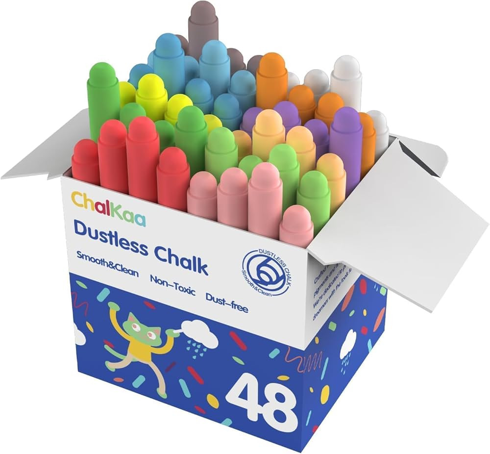 Dustless Chalk for Kids, 48PCS Colored Sidewalk Chalk, Wet-Erasable Crayon-Touch, Non Toxic Washa... | Amazon (US)