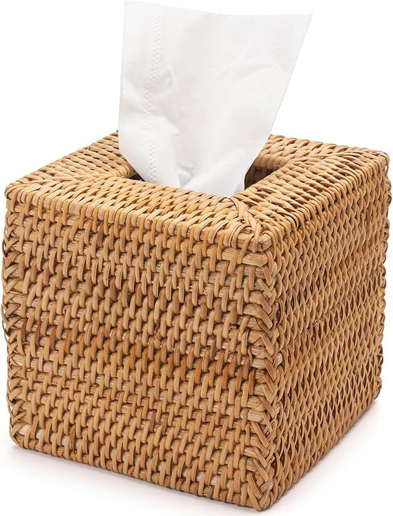 Rattan Tissue Box Cover Square, Wicker Tissue Box Holder, Decorative Woven Facial Tissue Holder f... | Amazon (US)