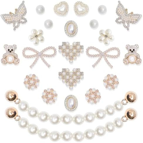 24 Pcs Shoe Charms Chain Accessories for Women Pearl Flower Clog Shoe Decoration Charms Rhineston... | Amazon (US)