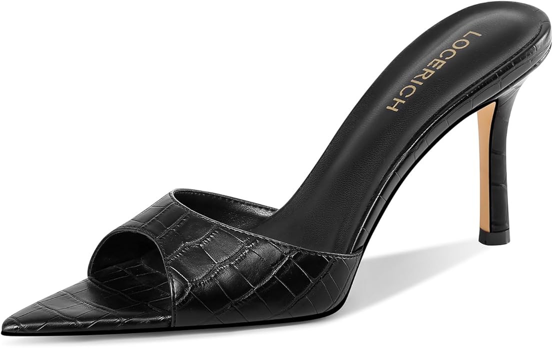 LOCERICH High Heel Mules Sandals for Women Slip On Open Pointed Toe Patent Leather Women Pumps Dr... | Amazon (US)