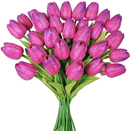 30 pcs Artificial Fuchsia Tulip Flowers PU Real Touch Tulips Faux Tulip Stems 12.6" Tall for Spri... | Walmart (US)