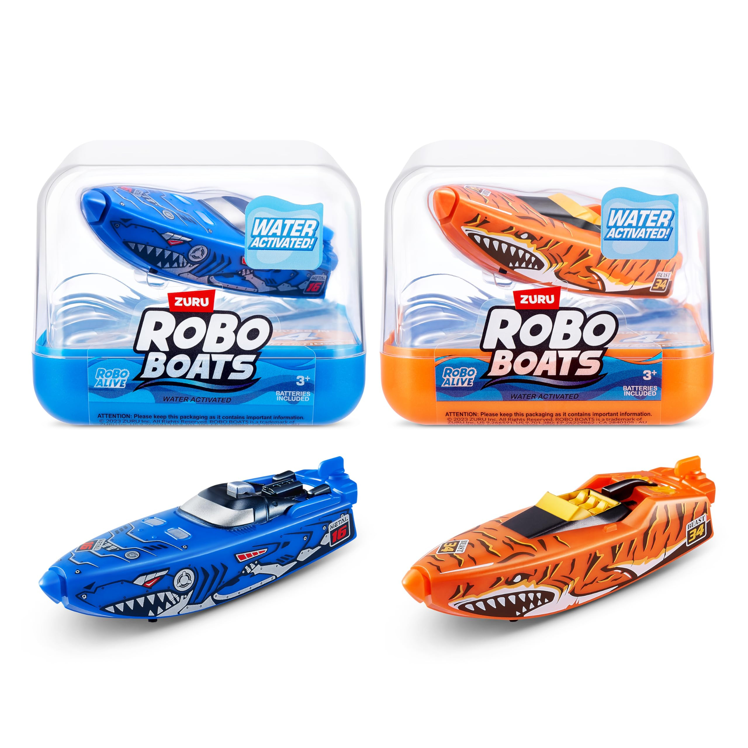 Robo Alive Robo Boats, Tiger Shark & Robo Shark Boat, 2 Pack, by ZURU Water Activated Boat Toy, (... | Amazon (US)