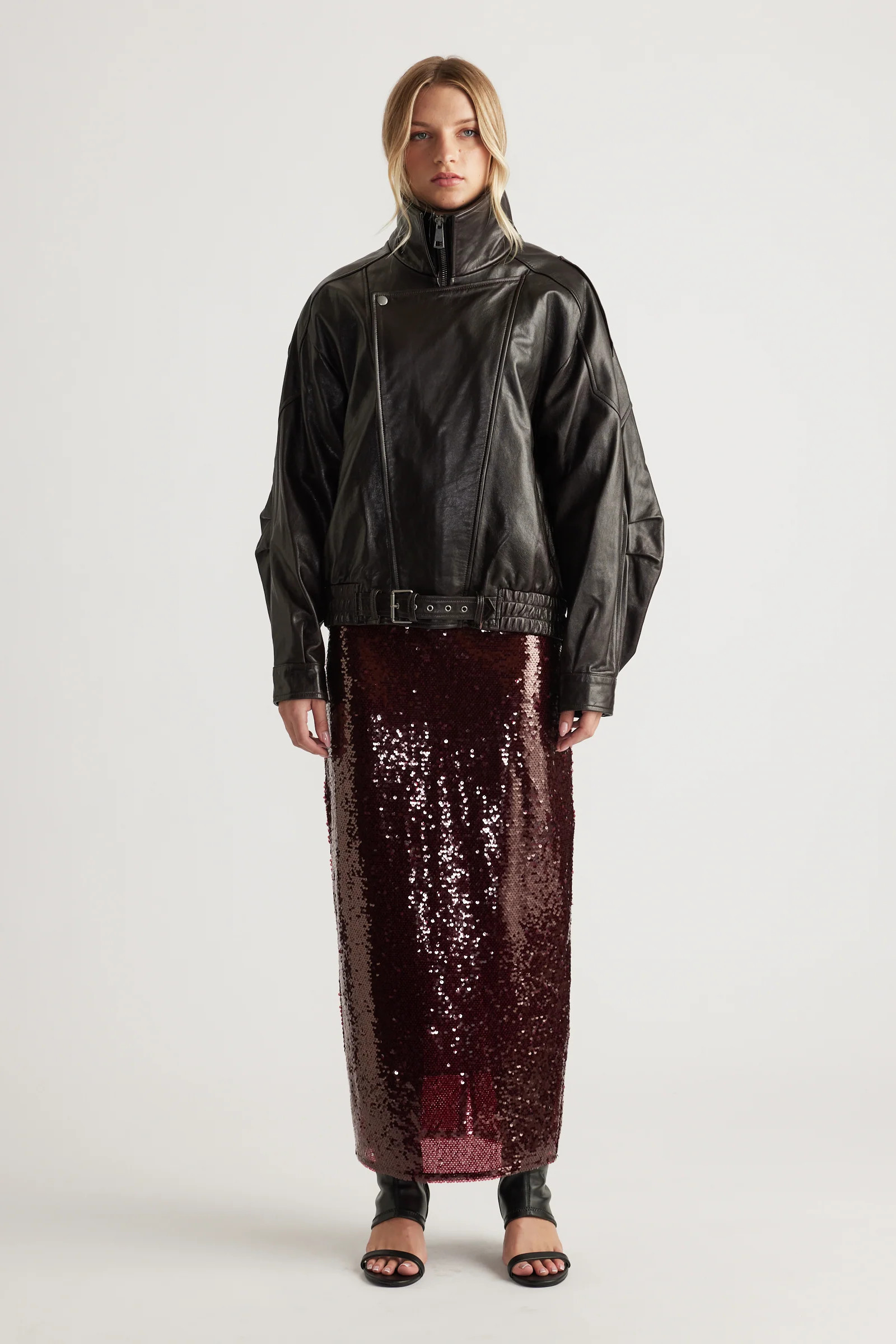 Selena Sequin Maxi Skirt - Plum Sequin | DECJUBA
