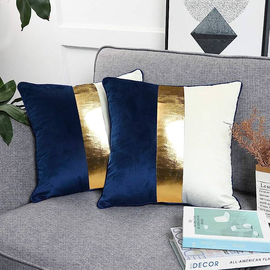 KACOPOL Navy Blue Beige Gold Leather Amazon home decor finds amazon favorites | Amazon (US)