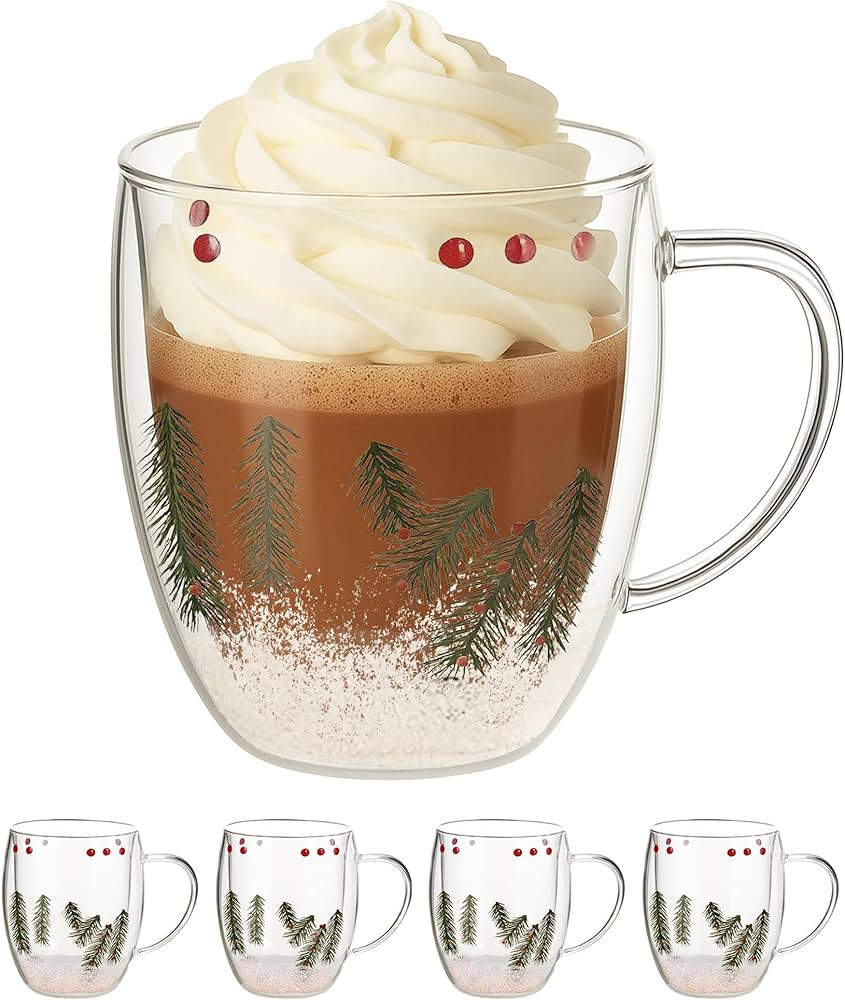 Gusto Buono Christmas World 12cm Borosilicate Double Wall Glass Mug 11oz with Christmas Things De... | Amazon (US)