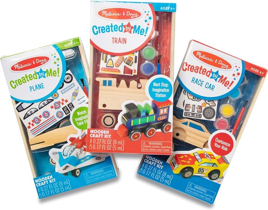 Melissa & Doug Decorate-Your-Own Wooden Craft Kits Set - Plane, Train, and Race Car | Amazon (US)