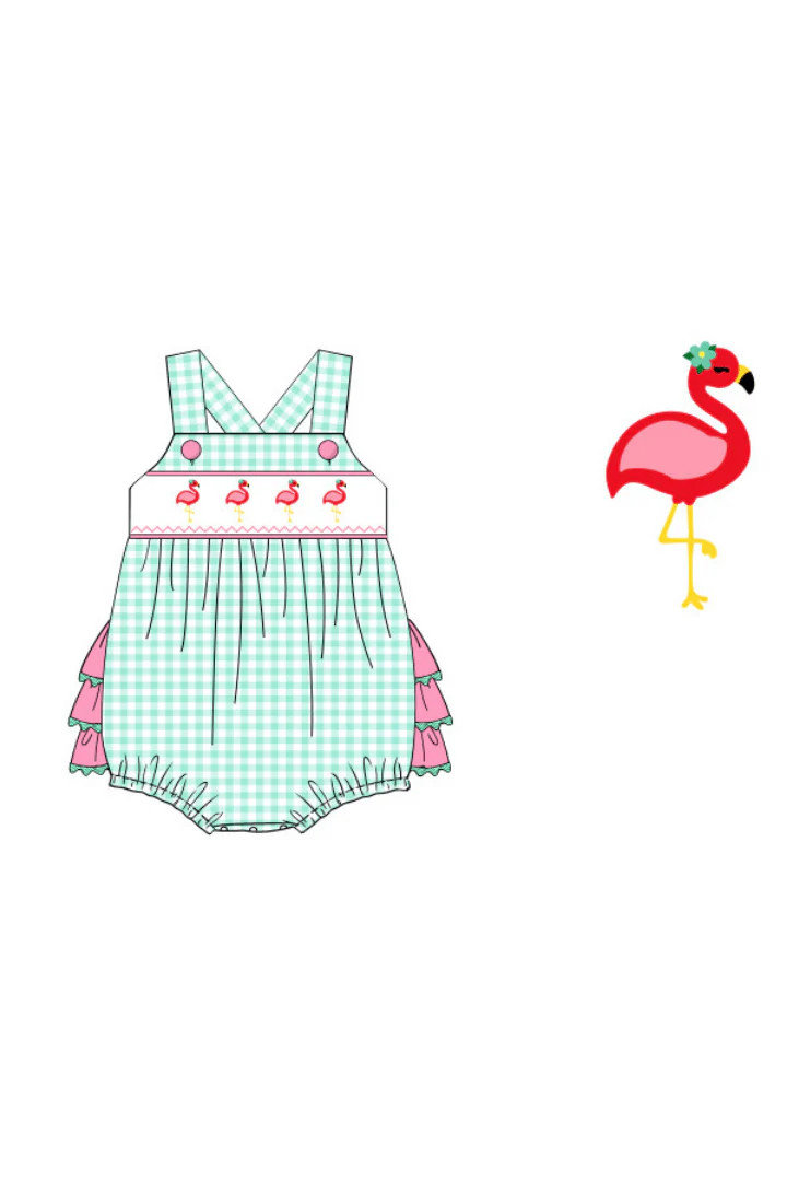 Pre-Order Smocked Flamingo Mint Gingham Ruffle Bubble | The Smocked Flamingo