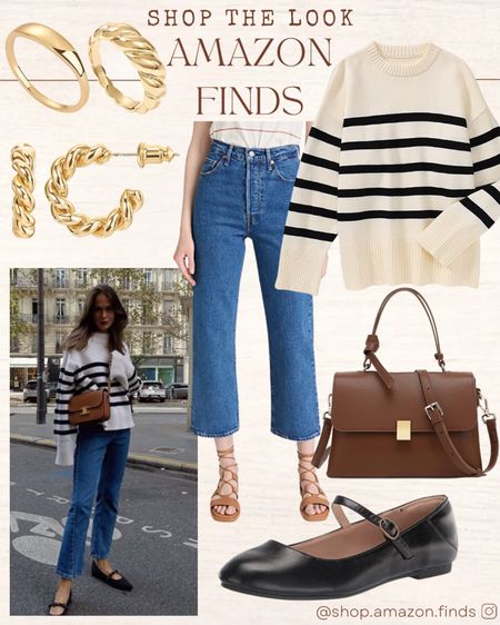 ✨Pinterest Inspired Look✨
Cozy casual look styled for your transition from winter to spring. Classic striped sweater paired with high waisted blue jeans, ballet flats, and gold jewelry.

#LTKFind #LTKstyletip #LTKshoecrush