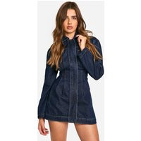 boohoo Dames Cinched Waist Denim Western Shirt Dress | Indigo | Maat: 34 | Boohoo.com (NL)