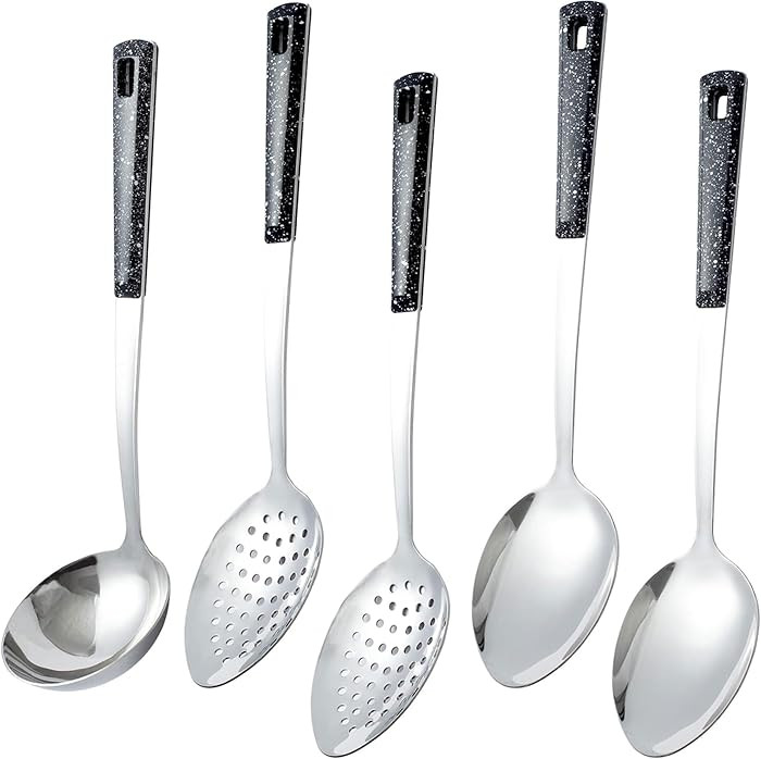 5-Piece Stainless Steel Serving Spoon Set, Large Serving Spoons with Ladle & Slotted Spoon, Metal... | Amazon (US)