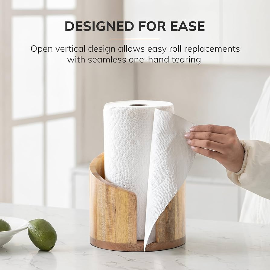 Anji Mountain Wooden Paper Towel Holder with Iron Holder, Holder Stand for Kitchen Roll Organizer... | Amazon (US)