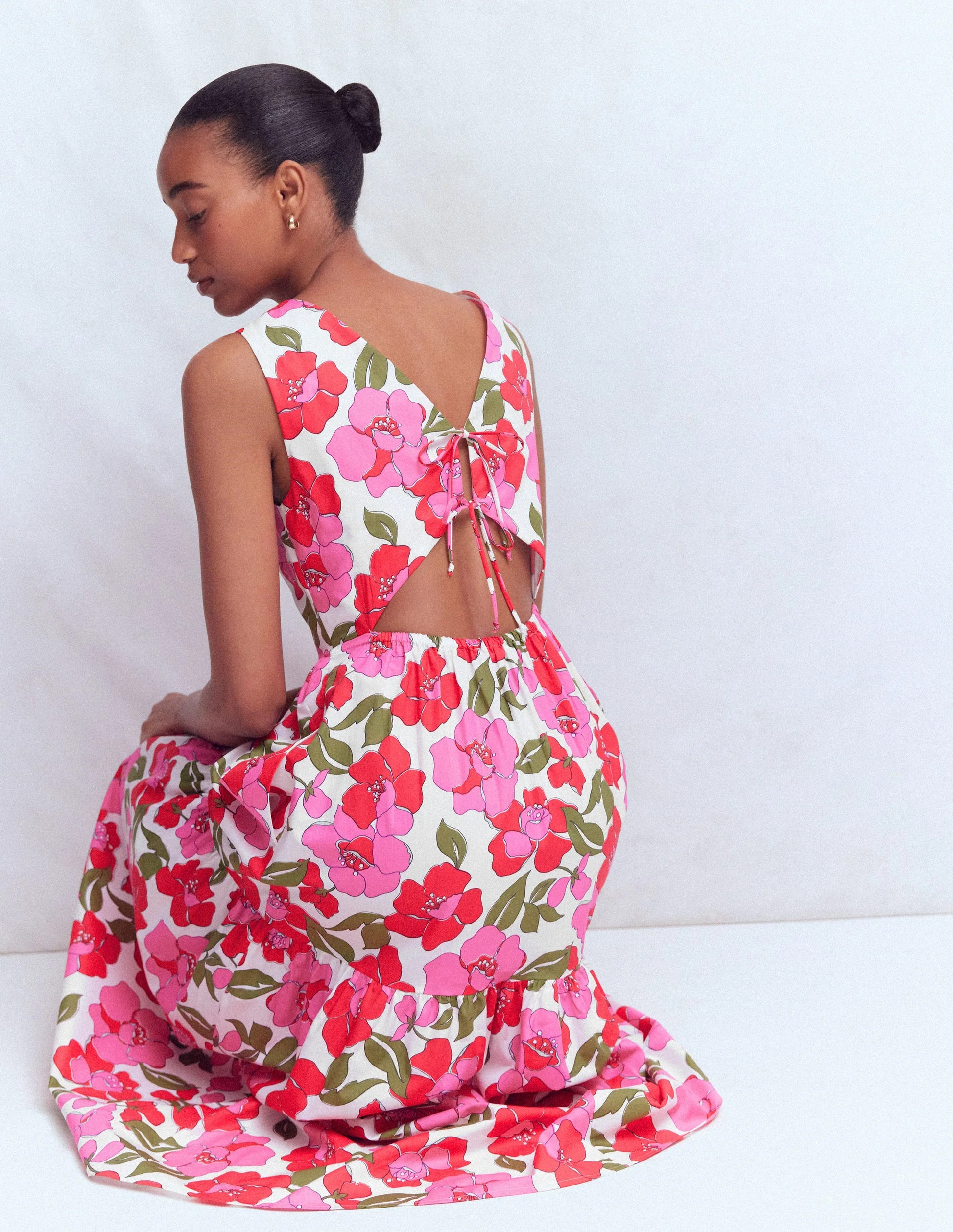 Sleeveless Poplin Dress-Pink Radiant Bloom | Boden (US)